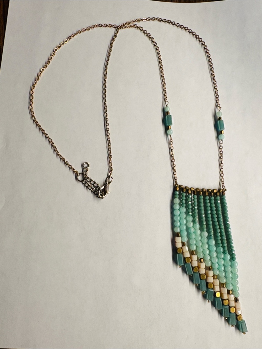 Handcrafted Mint Beaded Fringe Long Necklace - Women Jewelry